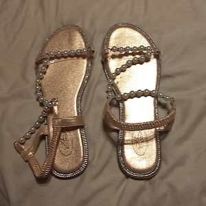 Metallic gold, pearl and rhinestone sandals